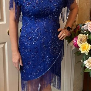 Beaded prom dress.  Beautiful bright royal blue beads and fringe.